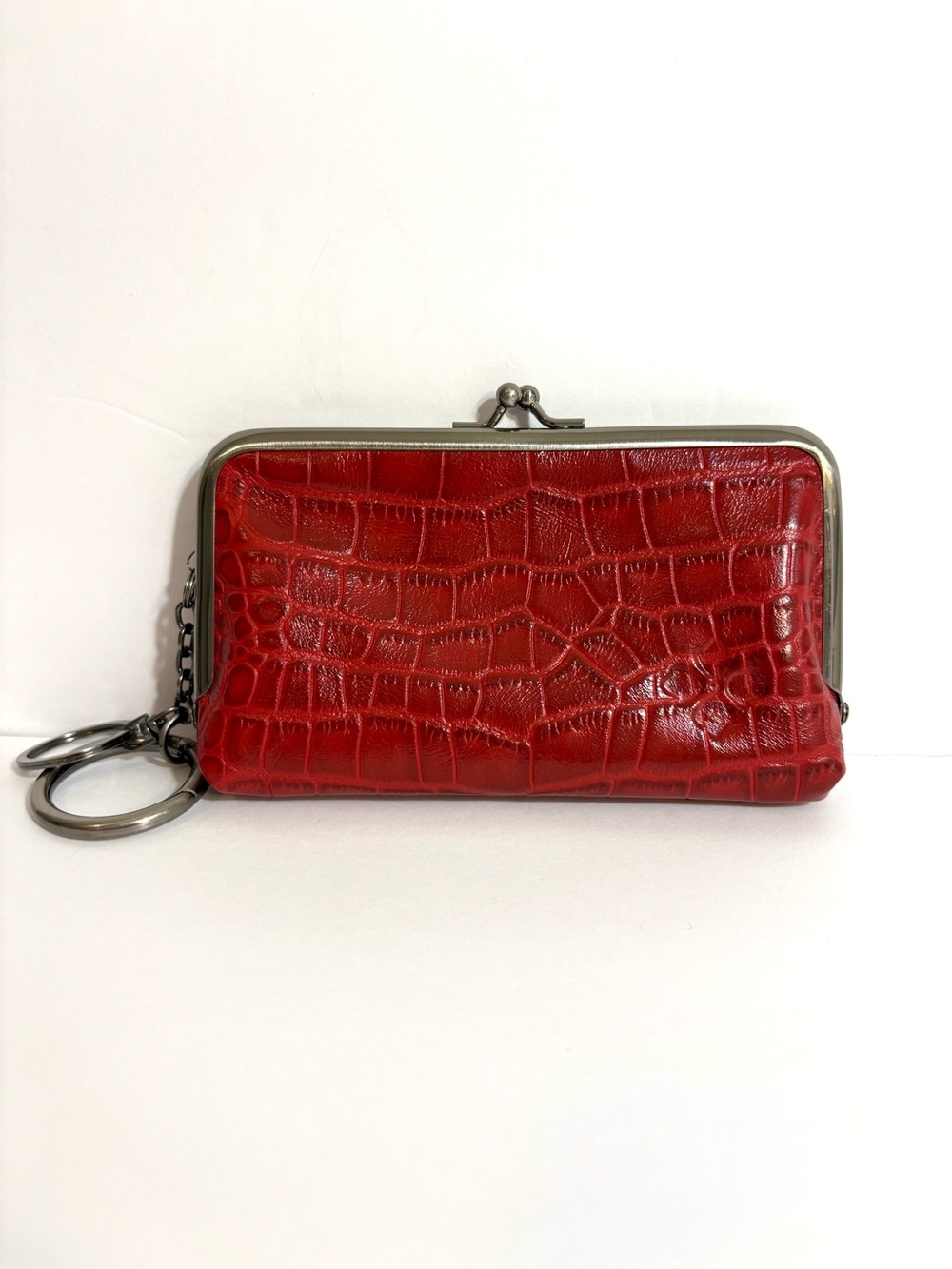 Patricia Nash Lorella Frame Croc-Embossed Leather Kiss-Lock Wallet Red Berry